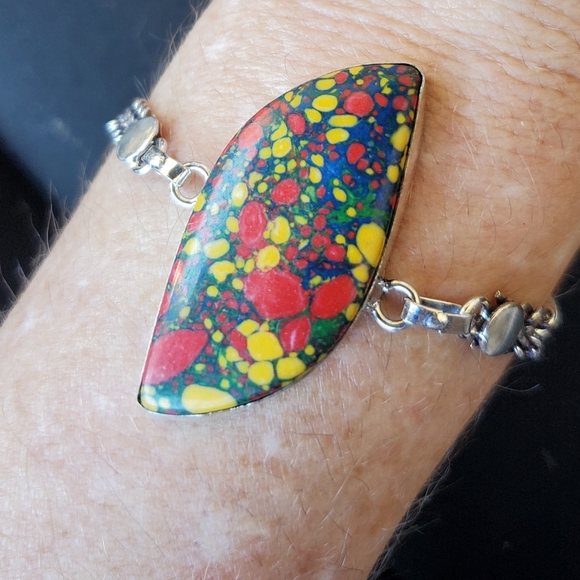 New Mosaic Jasper 925 Silver Bangle Bracelet. - Picture 4 of 14